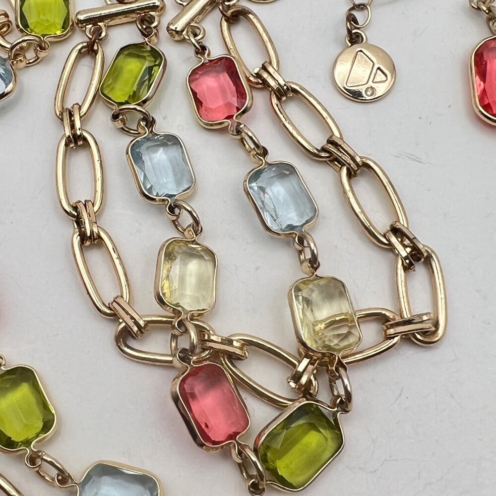 Liz Claiborne Necklace Bracelet Earrings Set Gold-Tone Multicolor Bezel Faceted - Picture 5 of 16